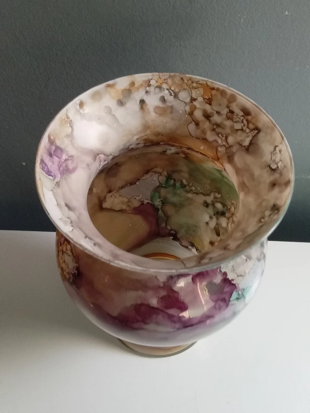 Handcrafted Marble-Effect Glass Vase in Purple and Neutral Tones